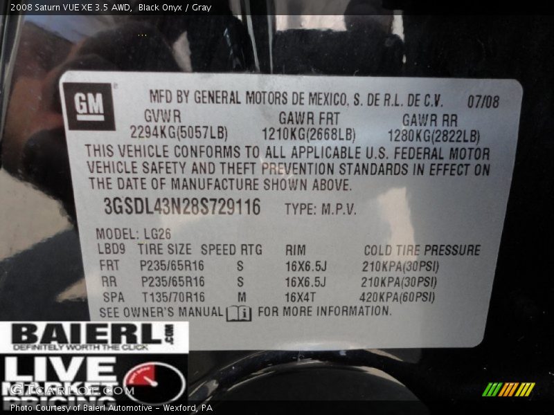 Black Onyx / Gray 2008 Saturn VUE XE 3.5 AWD
