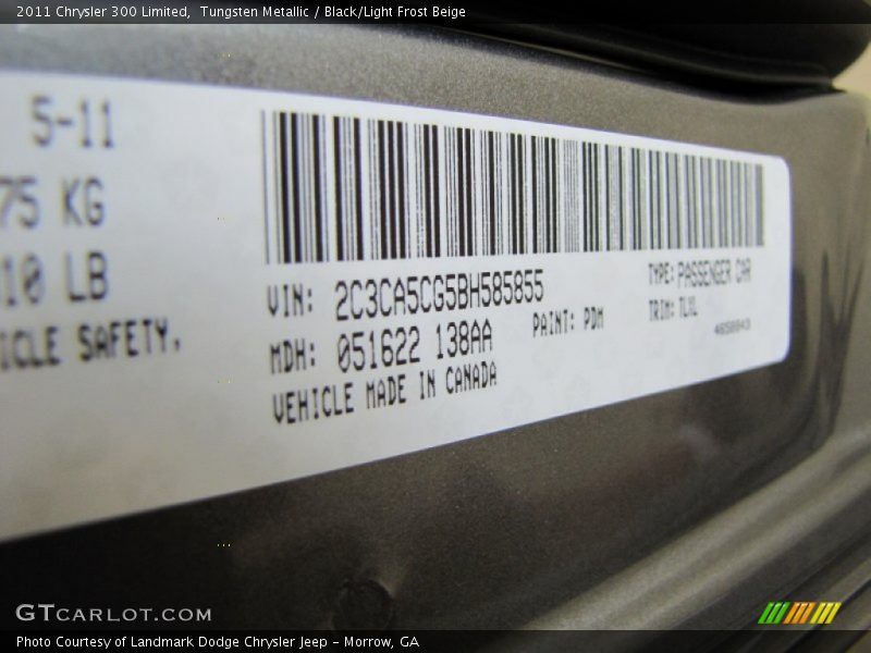 Tungsten Metallic / Black/Light Frost Beige 2011 Chrysler 300 Limited