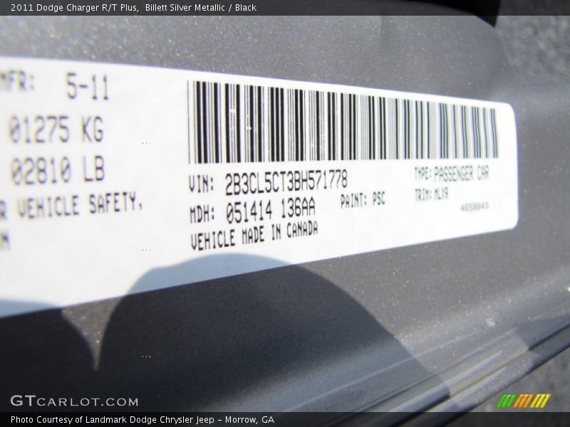 Billett Silver Metallic / Black 2011 Dodge Charger R/T Plus