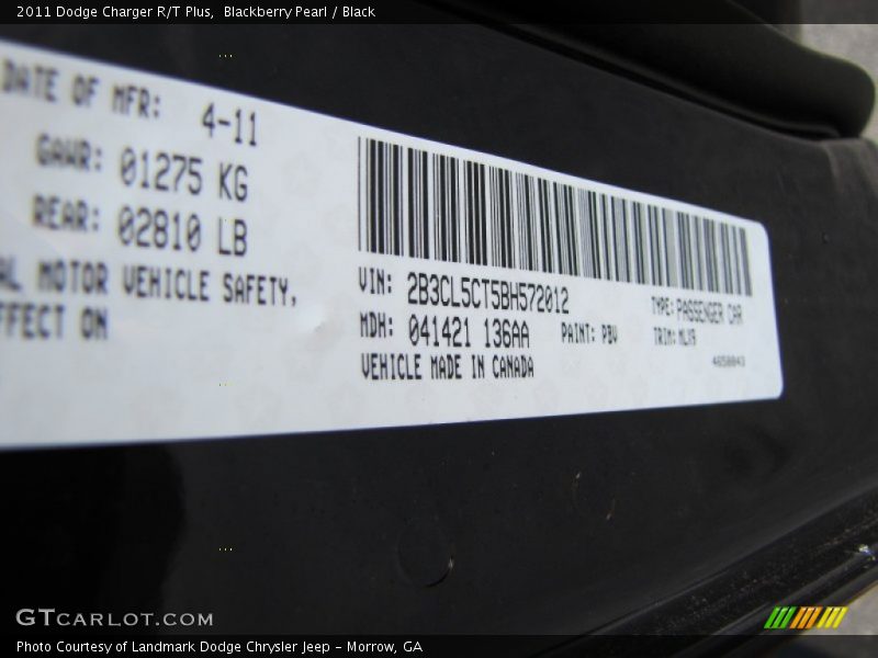 Blackberry Pearl / Black 2011 Dodge Charger R/T Plus