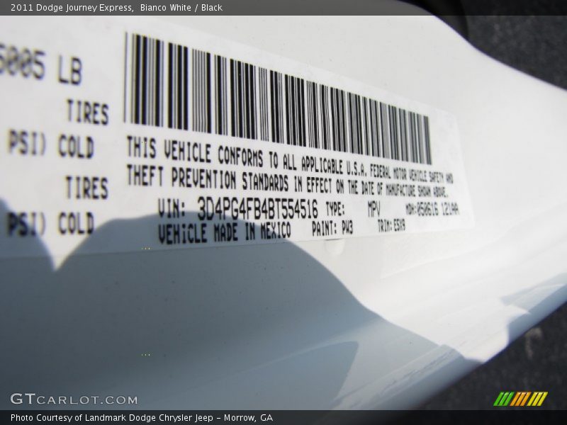 Bianco White / Black 2011 Dodge Journey Express