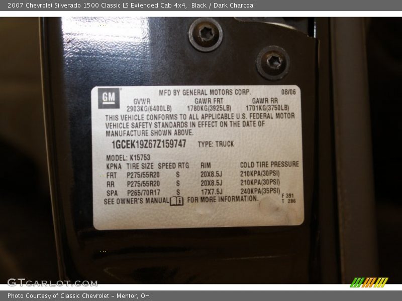 Black / Dark Charcoal 2007 Chevrolet Silverado 1500 Classic LS Extended Cab 4x4