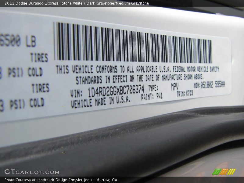 Stone White / Dark Graystone/Medium Graystone 2011 Dodge Durango Express
