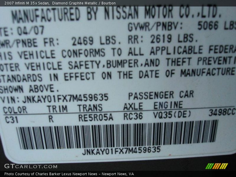 Diamond Graphite Metallic / Bourbon 2007 Infiniti M 35x Sedan