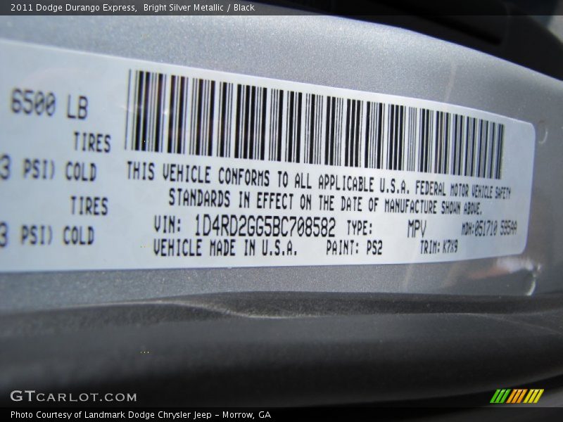 Bright Silver Metallic / Black 2011 Dodge Durango Express