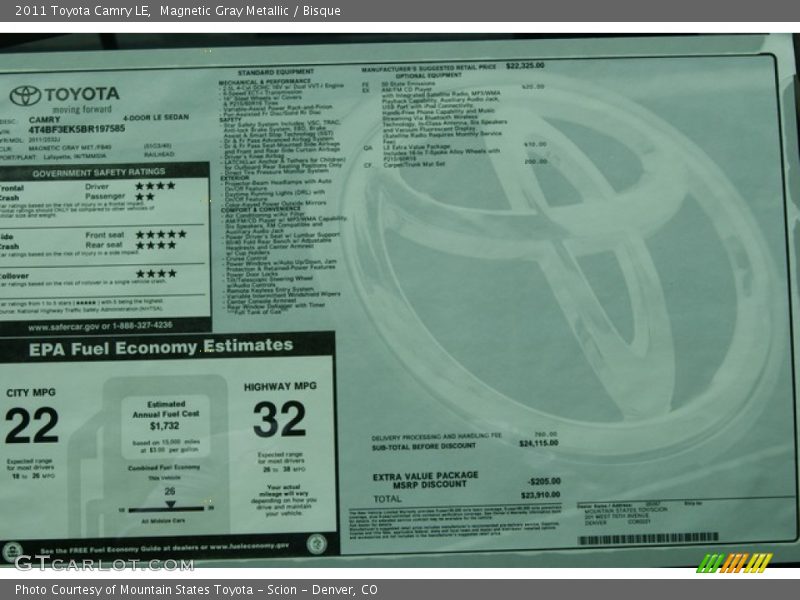 Magnetic Gray Metallic / Bisque 2011 Toyota Camry LE