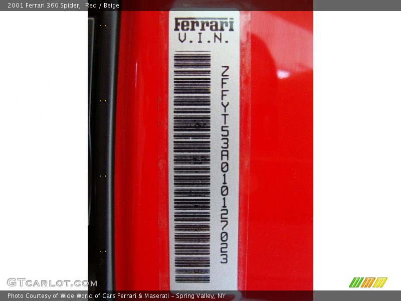 Info Tag of 2001 360 Spider