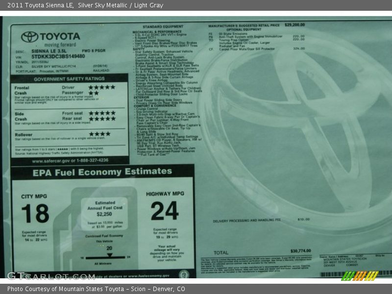 Silver Sky Metallic / Light Gray 2011 Toyota Sienna LE