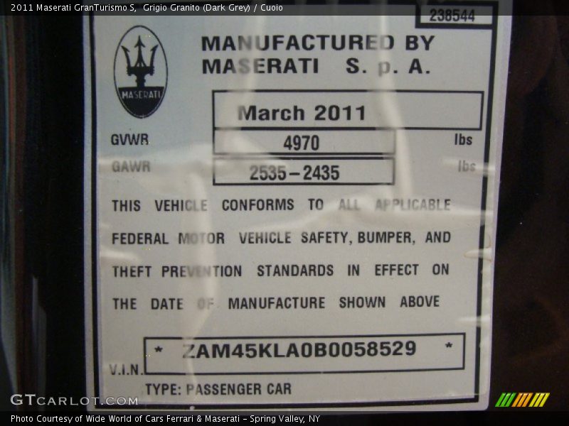 Info Tag of 2011 GranTurismo S