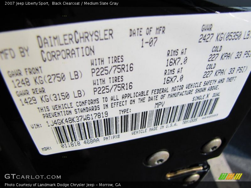 Black Clearcoat / Medium Slate Gray 2007 Jeep Liberty Sport