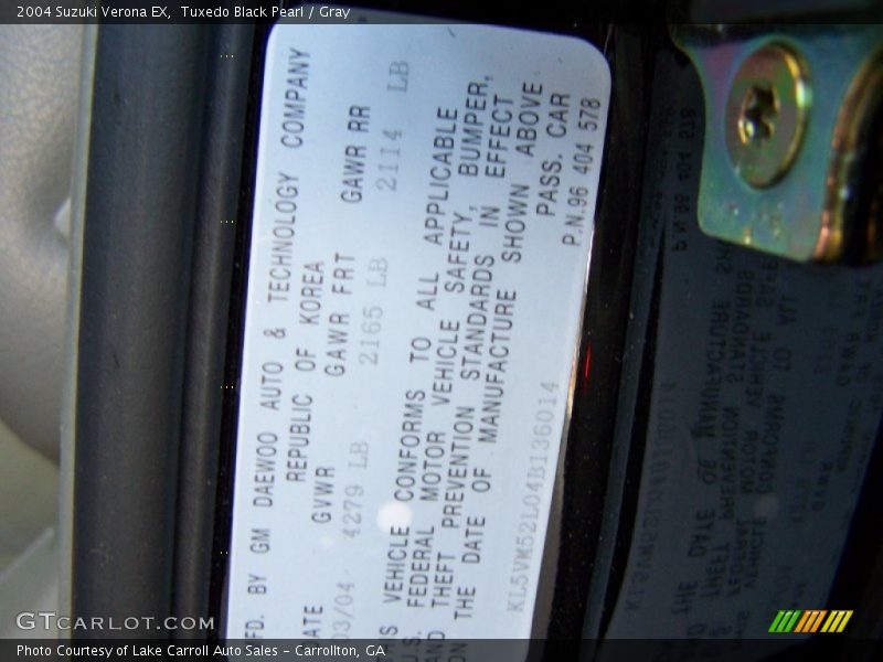 Tuxedo Black Pearl / Gray 2004 Suzuki Verona EX