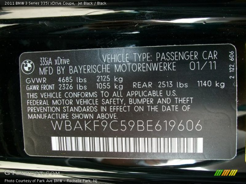Jet Black / Black 2011 BMW 3 Series 335i xDrive Coupe