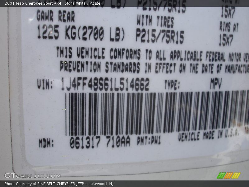 Stone White / Agate 2001 Jeep Cherokee Sport 4x4