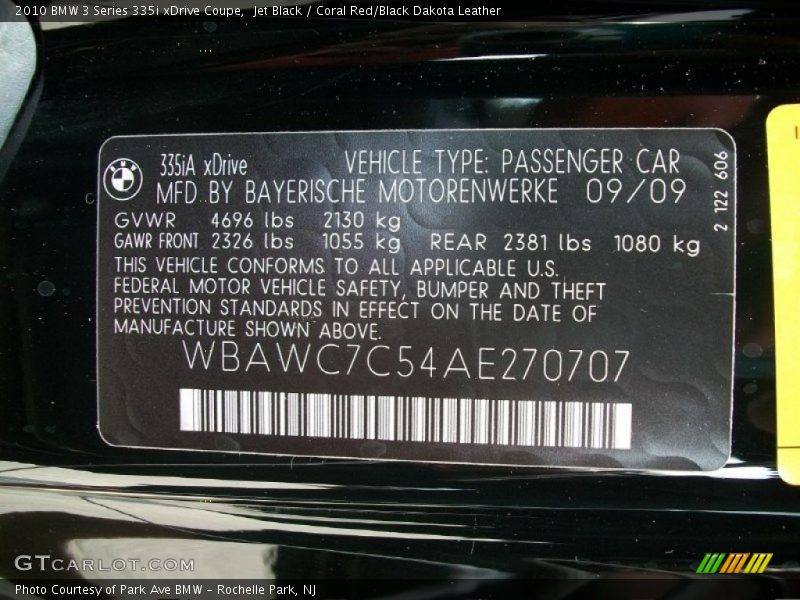 Jet Black / Coral Red/Black Dakota Leather 2010 BMW 3 Series 335i xDrive Coupe