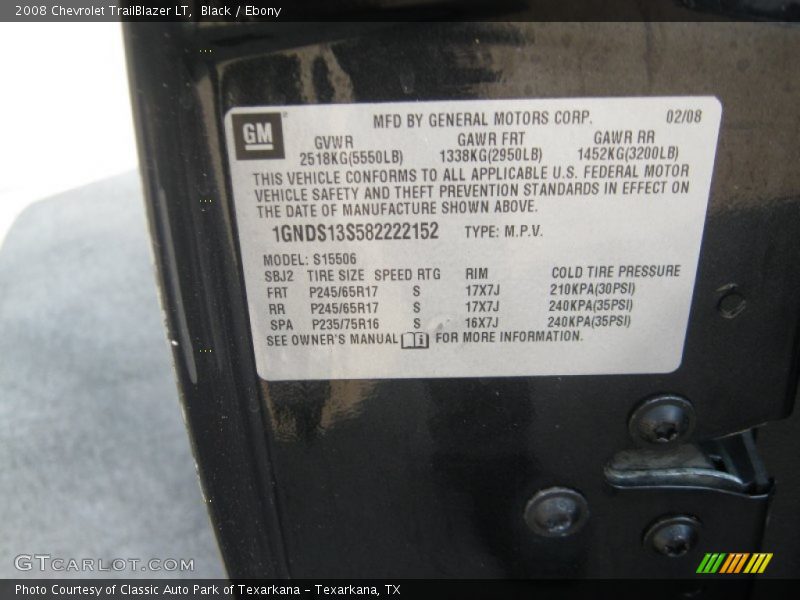 Black / Ebony 2008 Chevrolet TrailBlazer LT