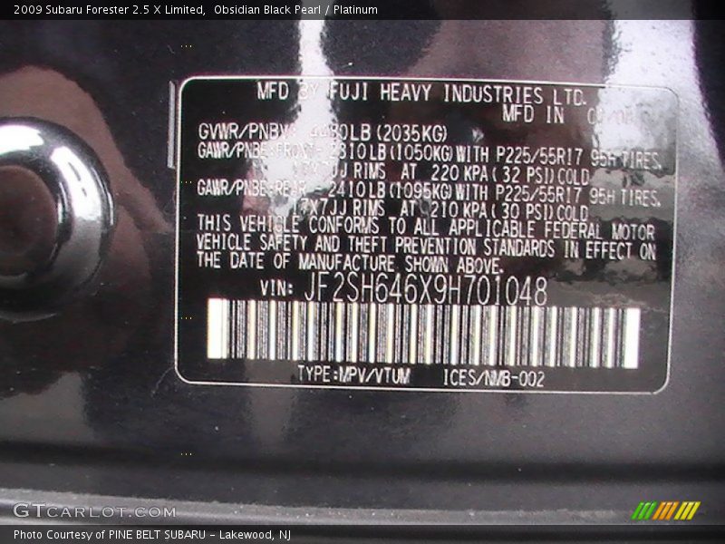 Obsidian Black Pearl / Platinum 2009 Subaru Forester 2.5 X Limited