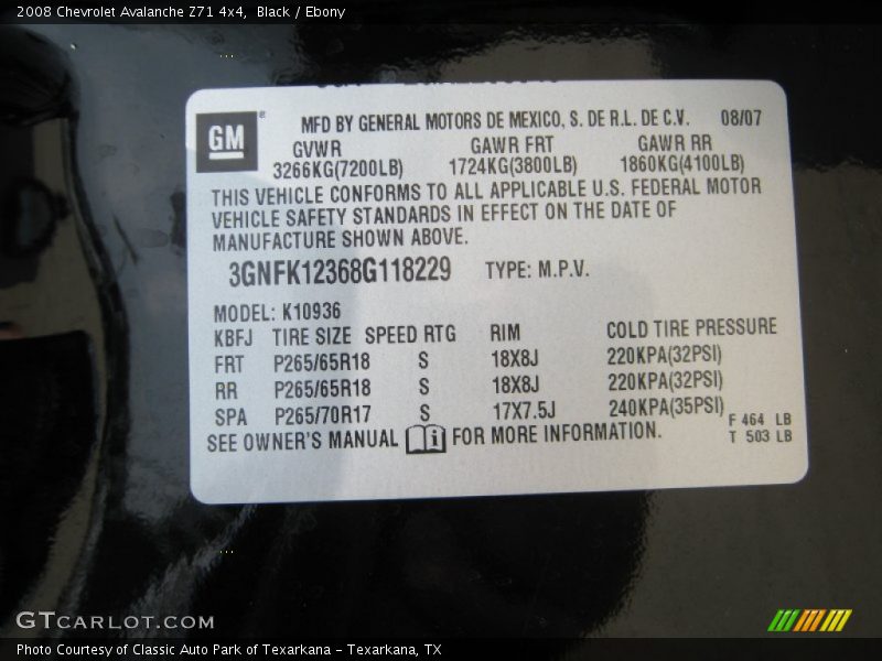 Black / Ebony 2008 Chevrolet Avalanche Z71 4x4