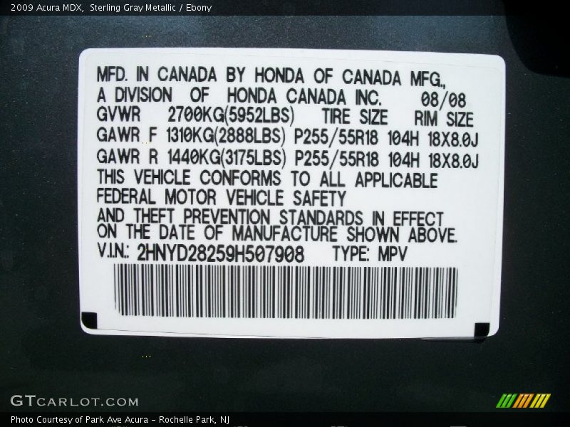 Sterling Gray Metallic / Ebony 2009 Acura MDX