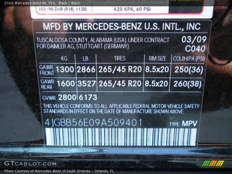 2009 ML 350 Black Color Code 040