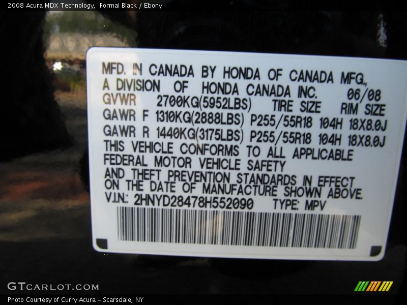 Formal Black / Ebony 2008 Acura MDX Technology
