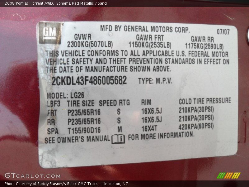 Sonoma Red Metallic / Sand 2008 Pontiac Torrent AWD