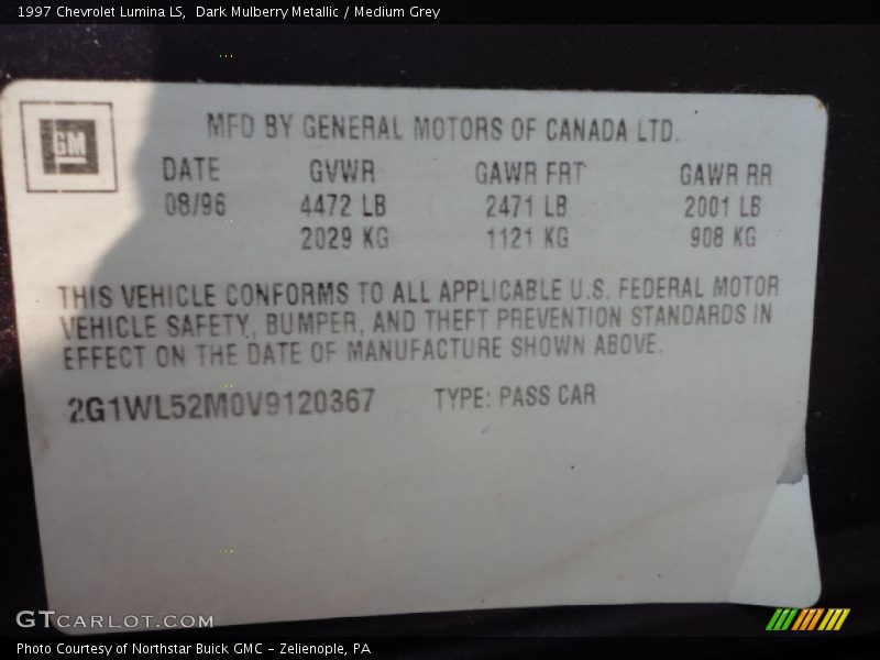 Dark Mulberry Metallic / Medium Grey 1997 Chevrolet Lumina LS