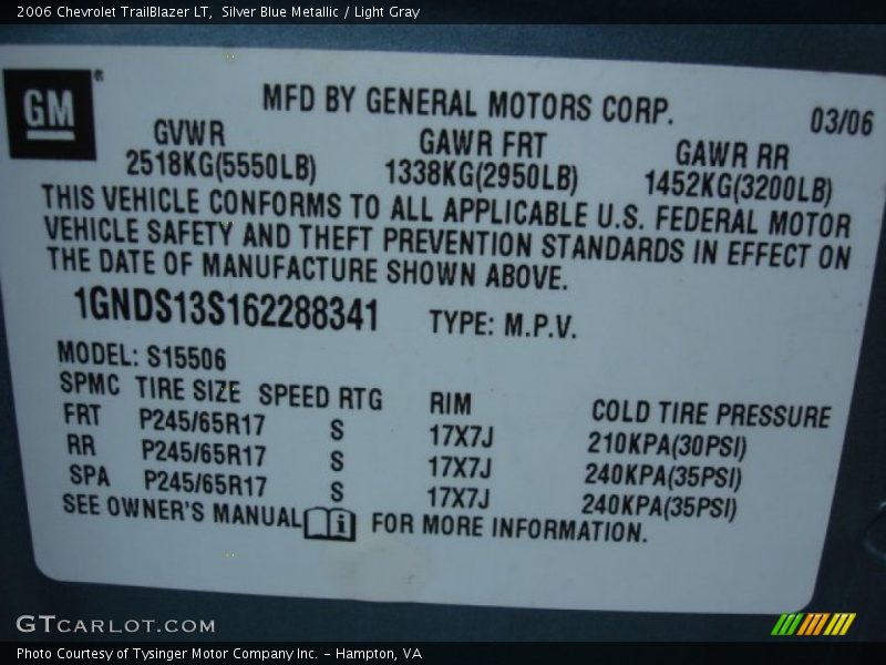 Silver Blue Metallic / Light Gray 2006 Chevrolet TrailBlazer LT