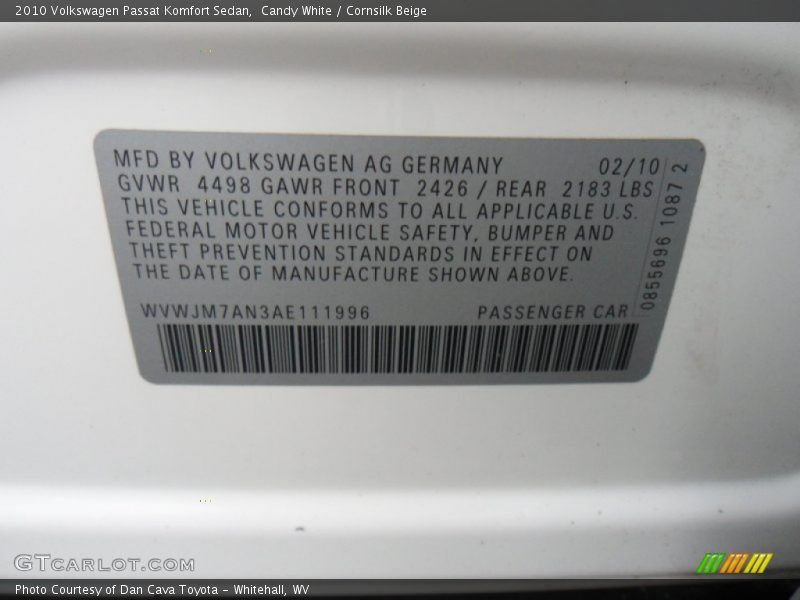 Candy White / Cornsilk Beige 2010 Volkswagen Passat Komfort Sedan