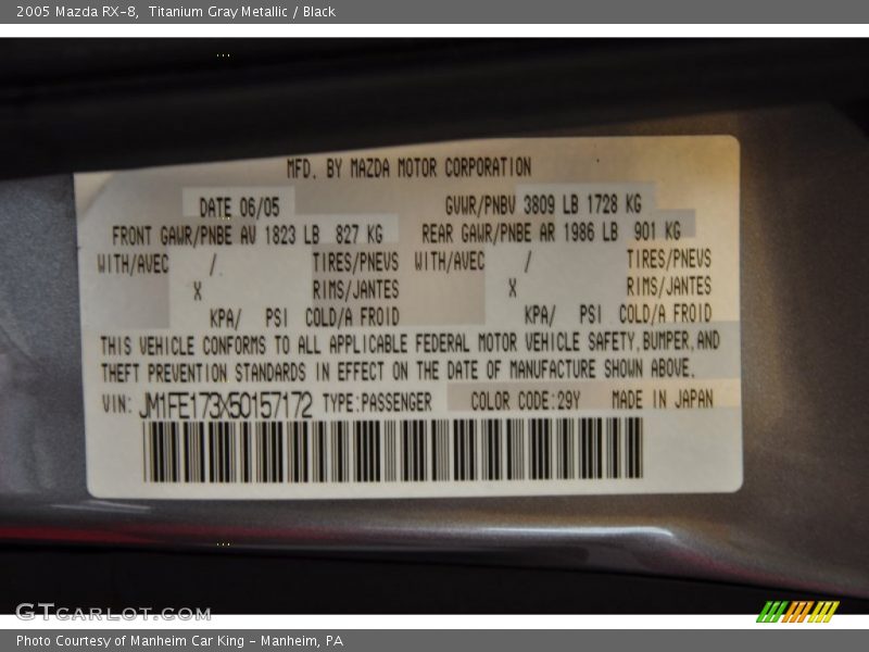Titanium Gray Metallic / Black 2005 Mazda RX-8