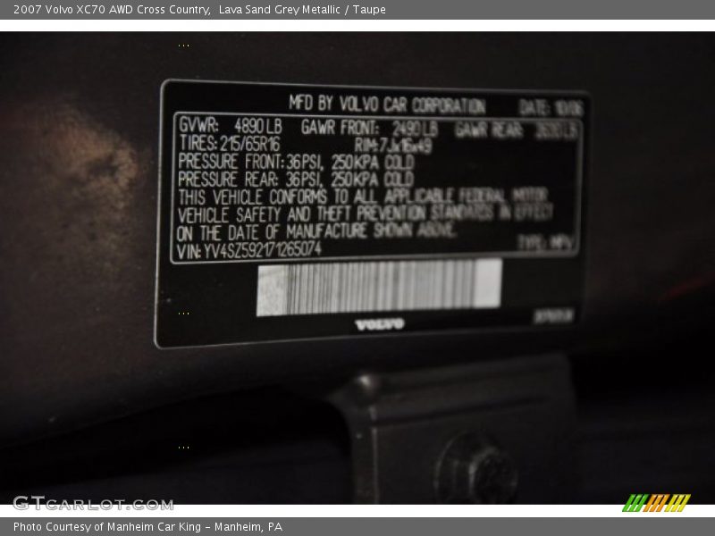 Lava Sand Grey Metallic / Taupe 2007 Volvo XC70 AWD Cross Country