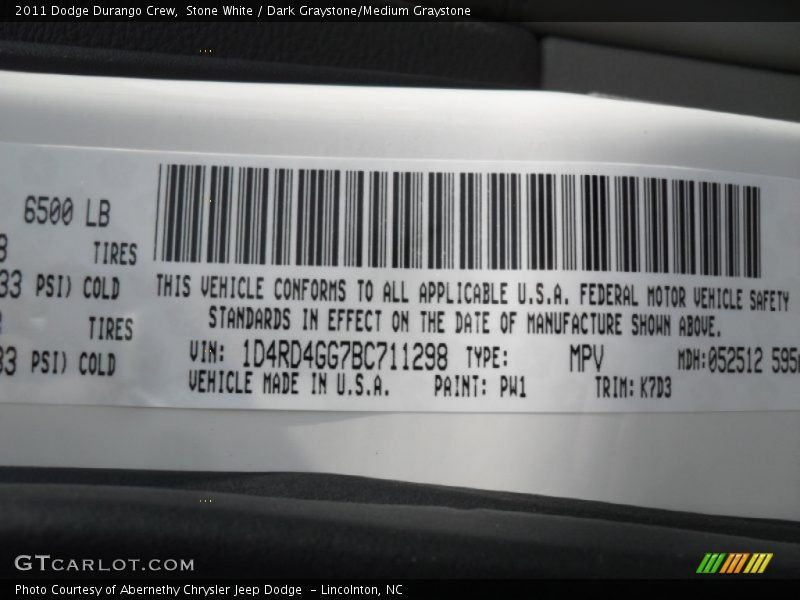 Stone White / Dark Graystone/Medium Graystone 2011 Dodge Durango Crew