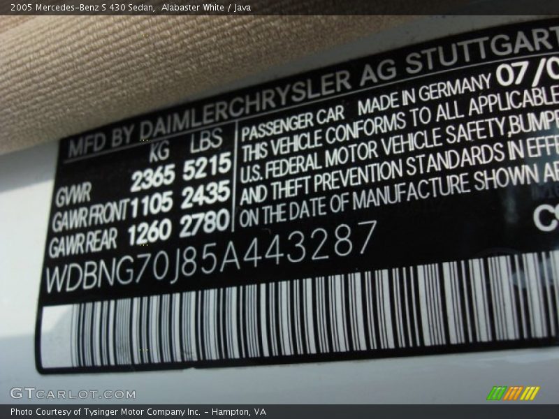 Alabaster White / Java 2005 Mercedes-Benz S 430 Sedan