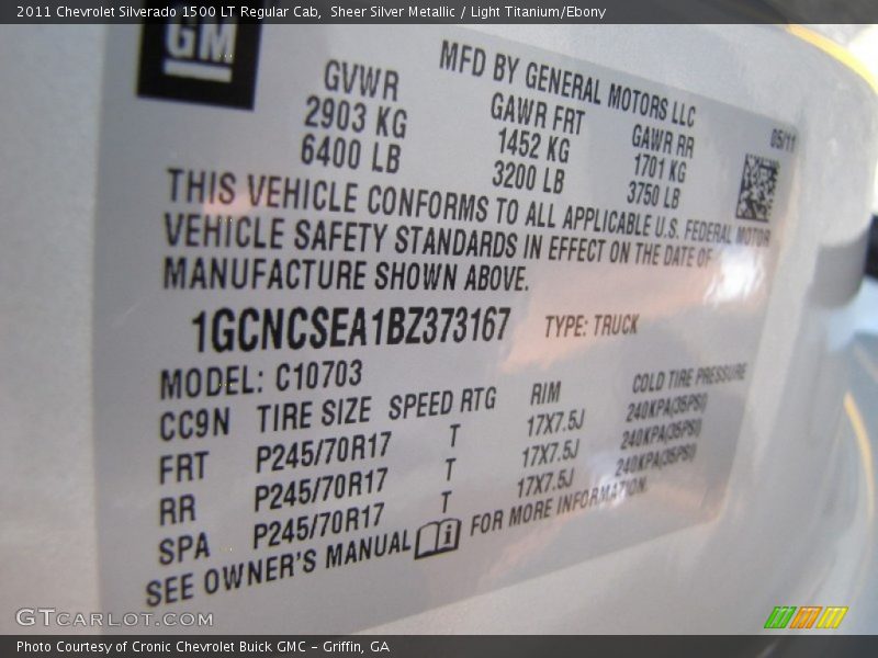 Info Tag of 2011 Silverado 1500 LT Regular Cab