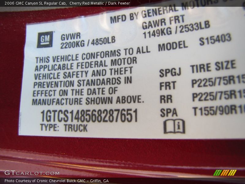 Info Tag of 2006 Canyon SL Regular Cab