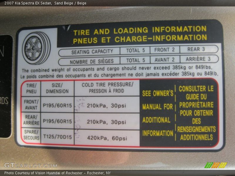 Info Tag of 2007 Spectra EX Sedan