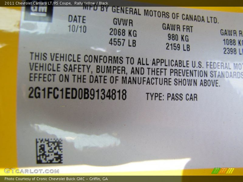 Rally Yellow / Black 2011 Chevrolet Camaro LT/RS Coupe
