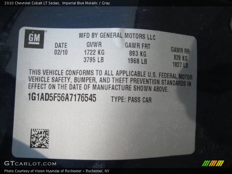 Imperial Blue Metallic / Gray 2010 Chevrolet Cobalt LT Sedan