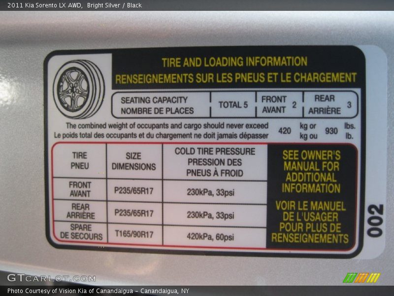 Bright Silver / Black 2011 Kia Sorento LX AWD