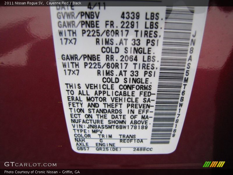 Cayenne Red / Black 2011 Nissan Rogue SV