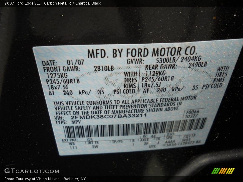 Carbon Metallic / Charcoal Black 2007 Ford Edge SEL