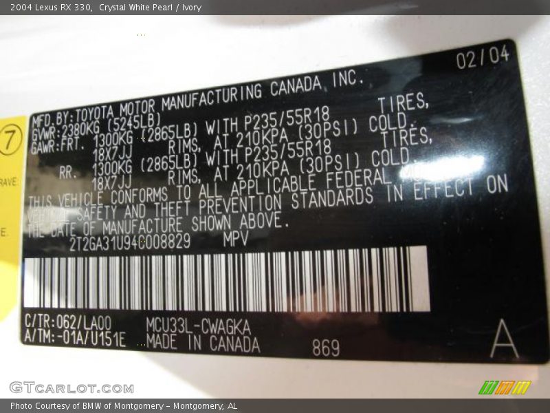 Crystal White Pearl / Ivory 2004 Lexus RX 330