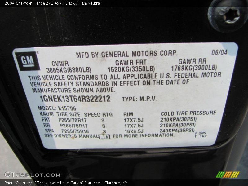 Black / Tan/Neutral 2004 Chevrolet Tahoe Z71 4x4