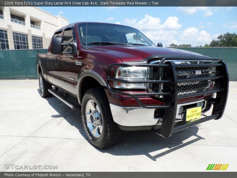 Dark Toreador Red Metallic / Tan 2005 Ford F250 Super Duty Lariat FX4 Crew Cab 4x4