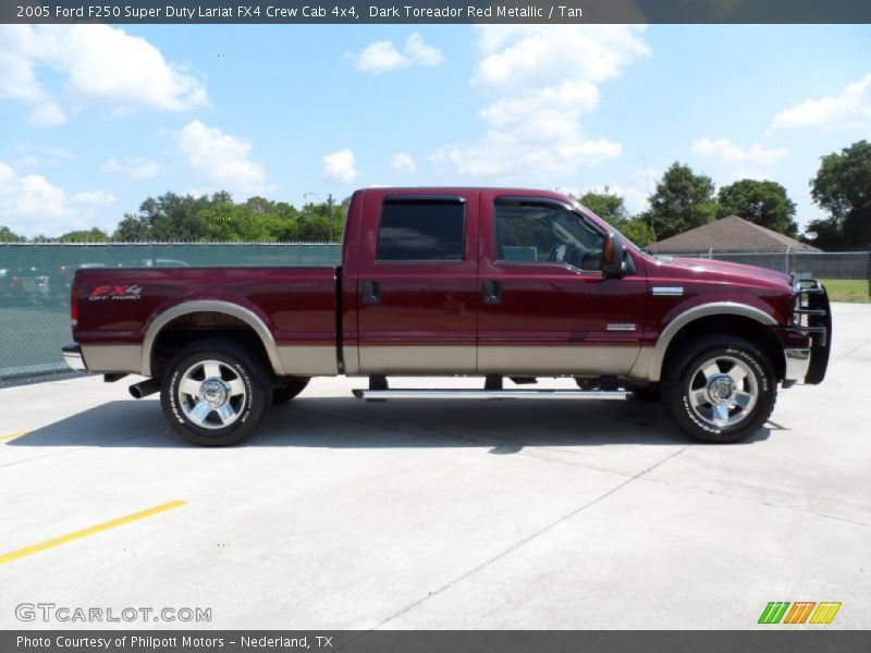 Dark Toreador Red Metallic / Tan 2005 Ford F250 Super Duty Lariat FX4 Crew Cab 4x4