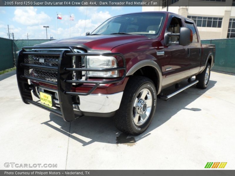 Dark Toreador Red Metallic / Tan 2005 Ford F250 Super Duty Lariat FX4 Crew Cab 4x4