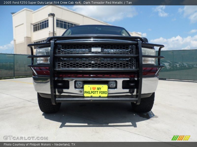 Dark Toreador Red Metallic / Tan 2005 Ford F250 Super Duty Lariat FX4 Crew Cab 4x4