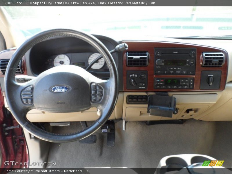 Dark Toreador Red Metallic / Tan 2005 Ford F250 Super Duty Lariat FX4 Crew Cab 4x4