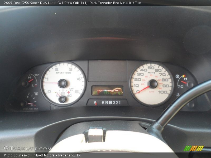 Dark Toreador Red Metallic / Tan 2005 Ford F250 Super Duty Lariat FX4 Crew Cab 4x4