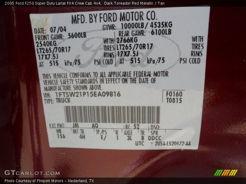 Dark Toreador Red Metallic / Tan 2005 Ford F250 Super Duty Lariat FX4 Crew Cab 4x4