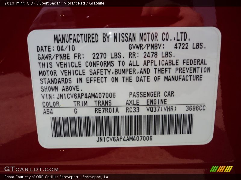 Vibrant Red / Graphite 2010 Infiniti G 37 S Sport Sedan
